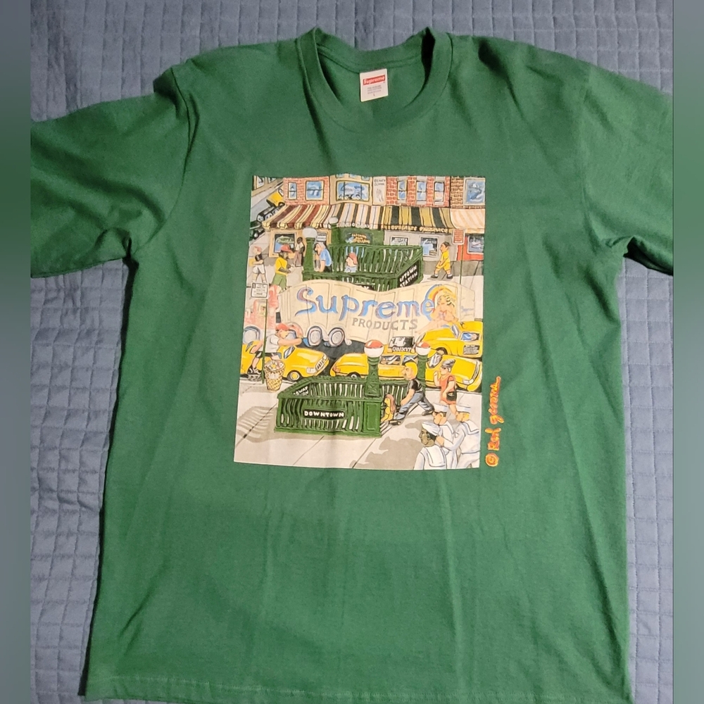 Supreme Kids T-Shirt in Green with City Graphic